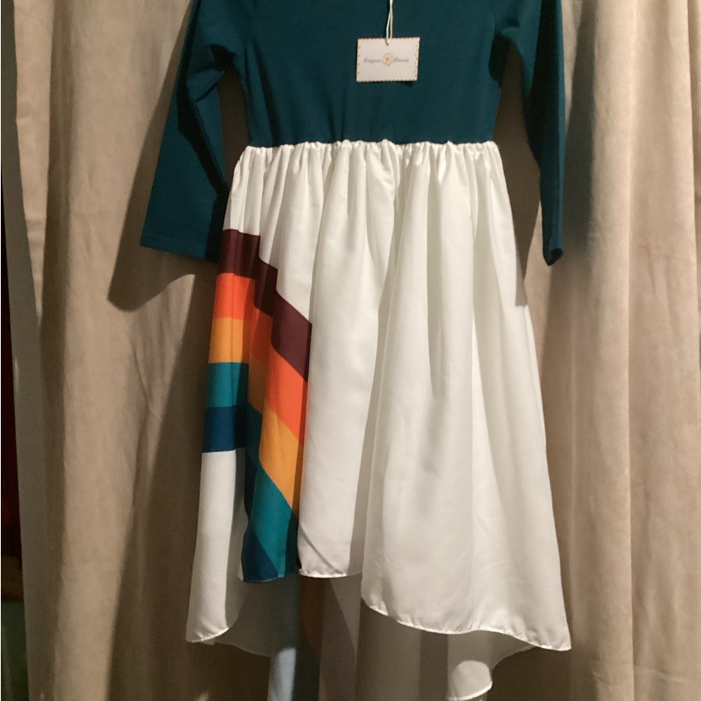 Colorful Kids Dress with Teal and White Design